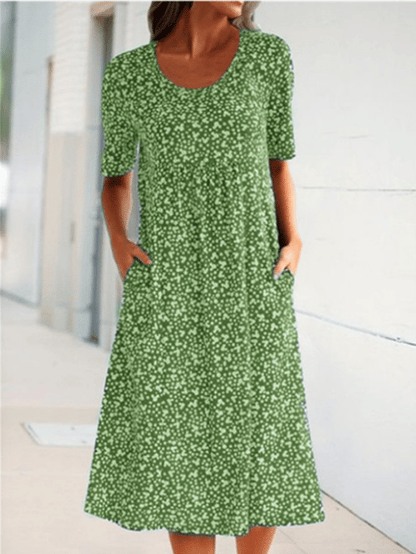 Summer round neck short sleeve flower sleeve midi dress (8 colors with pockets)