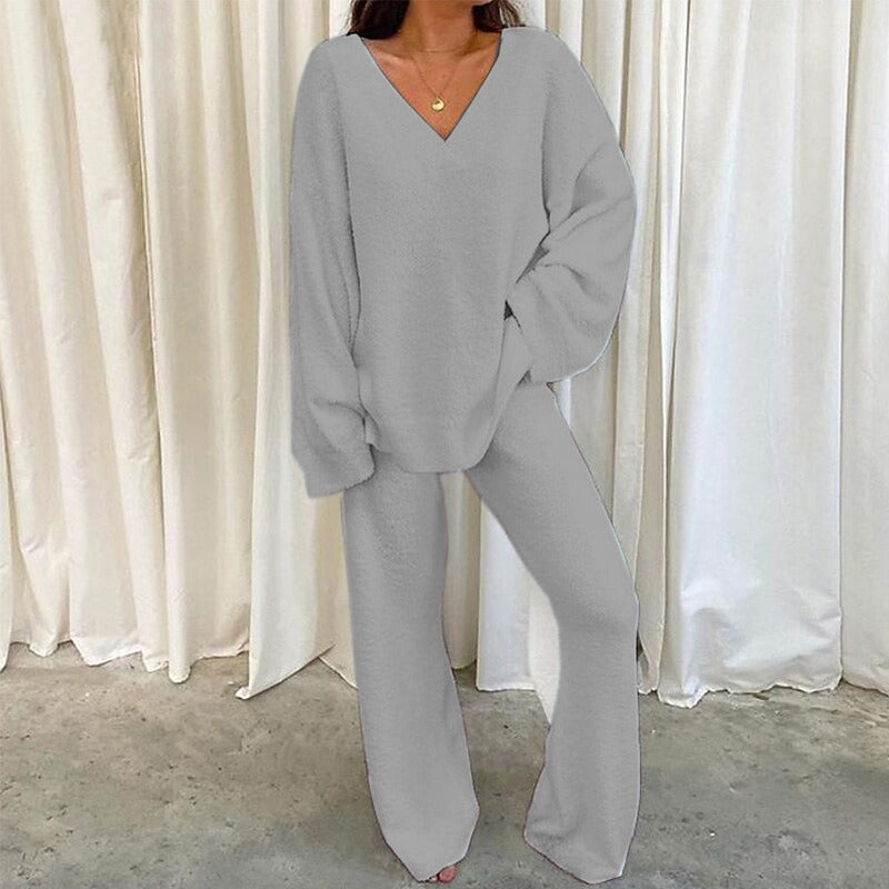 Casual Loosen V Neck Household Two Piece Set - Seldom Seen Styles