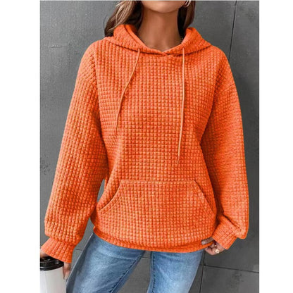 Womens Hoodies Casual Long Sleeve Drawstring Waffle Pullover Tops Loose Hooded Sweatshirt with Pocket