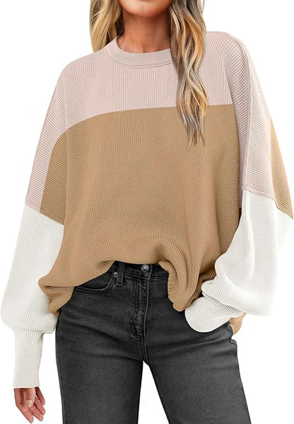 ANRABESS Women Crewneck Batwing Long Sleeve 2024 Fall Oversized Side Slit Ribbed Knit Pullover Sweaters Top Cozy Outfits