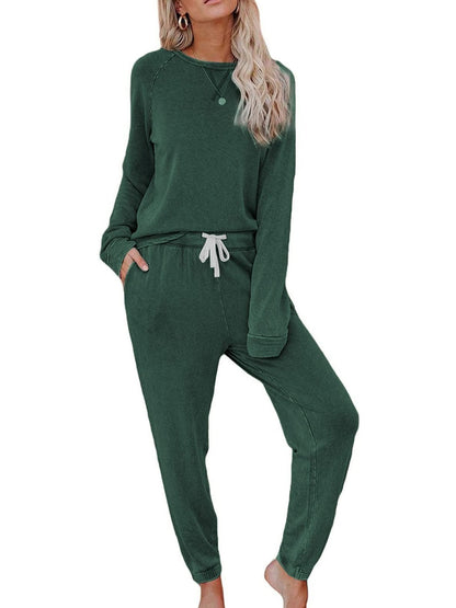 Damen Solides Trainingsanzug-Set, 2-teilig, Langarmpullover und Jogginghose mit Kordelzug, Sport-Outfit-Sets
