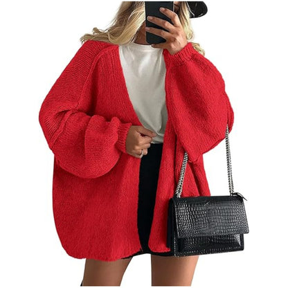 Women's Oversized Cardigan Sweater Fall Long Lantern Sleeve Knit Open Front Lightweight Sweater Knitwear Tops