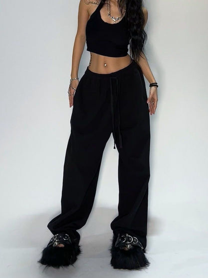 Women's Fleece Lined Sweatpants Winter Warm Wide Leg Sweat Pants Baggy Casual Pants with Pockets