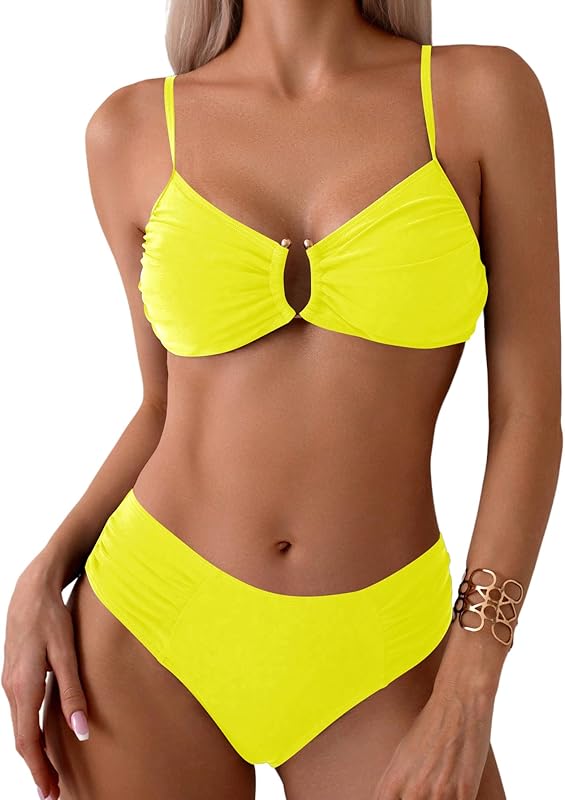 Women's Two Piece Bikini Set Ring Linked Ruched Underwire Bikini Bathing Suit Swimwear Set Swimming Suit - Seldom Seen Styles