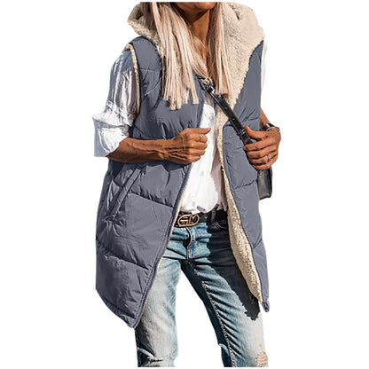 PrettyGarden Women's Warm Reversible Vests Sleeveless Fleece Basic Jacket Zip Up Coat Long Outerwear With Pockets And Hoodie Casual Outfit#Hoodieing