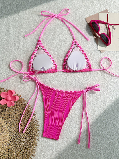 color block swimwear halter bikini side tie bikini bottoms drawstring bikini Summer New  bikini Women's Beach Vacation ins Swimsuit - Seldom Seen Styles