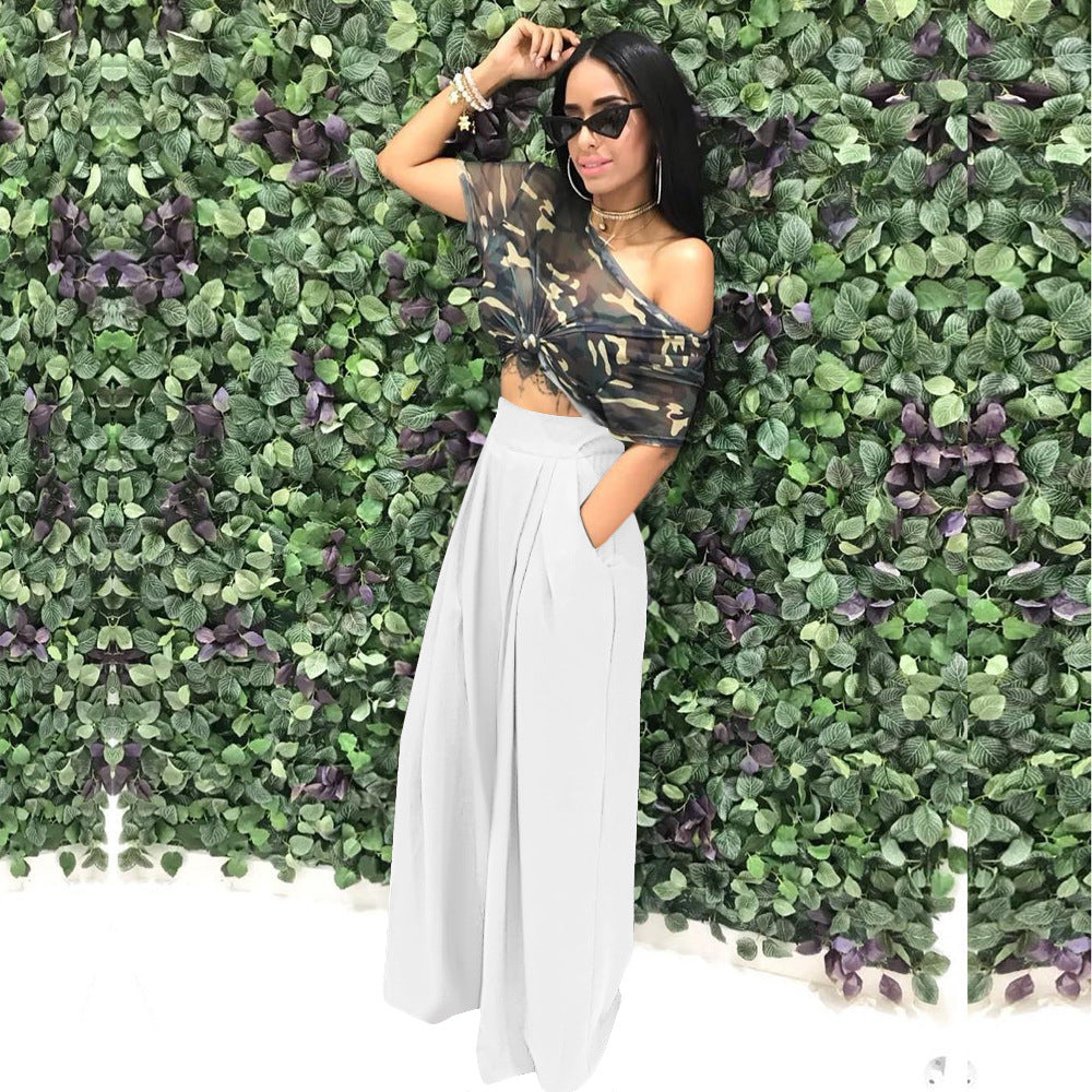 Women's Plain Plicated Pocket Wide Leg Pants, Casual Comfy High Waist Trousers for Summer, Ladies Bottoms for Daily Wear - Seldom Seen Styles