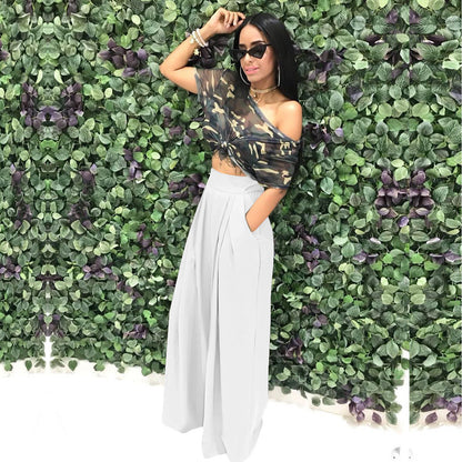 Women's Plain Plicated Pocket Wide Leg Pants, Casual Comfy High Waist Trousers for Summer, Ladies Bottoms for Daily Wear