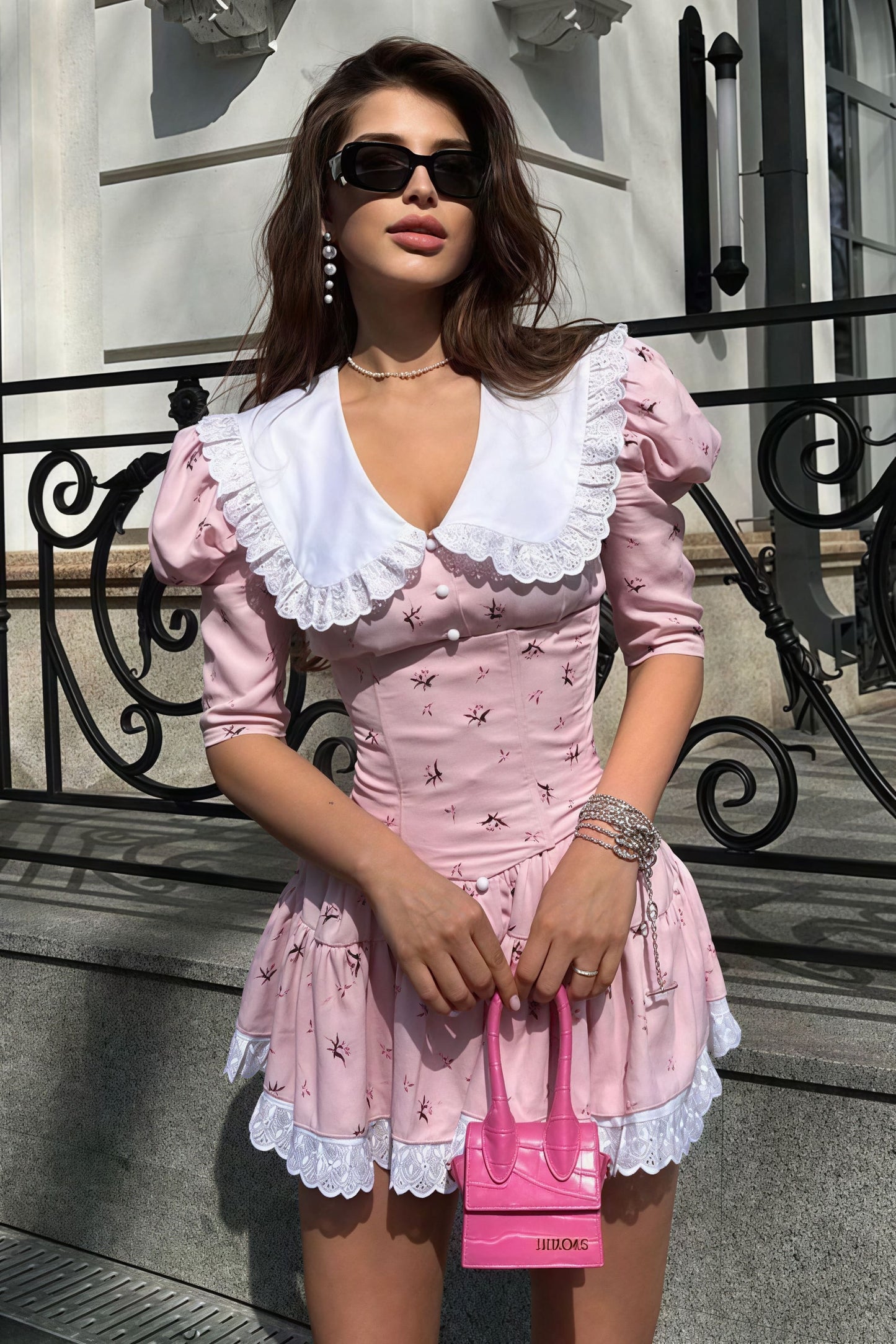 Peter Pan Collar Short Sleeve Floral Mini Dress - Seldom Seen Styles