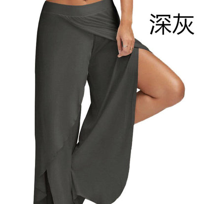 Pantalon de yoga fluide fendu pour femme, sarouel à fente haute, grande taille, pantalon de détente à jambes larges, pantalon ample pour la plage et l'été