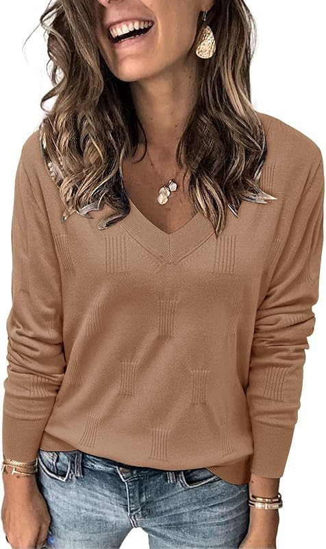 Womens Fall Tops 2024 Fashion V Neck Long Sleeve Shirts Blouse Knit Casual Pullover Sweater Cozy Clouds XS-3XL