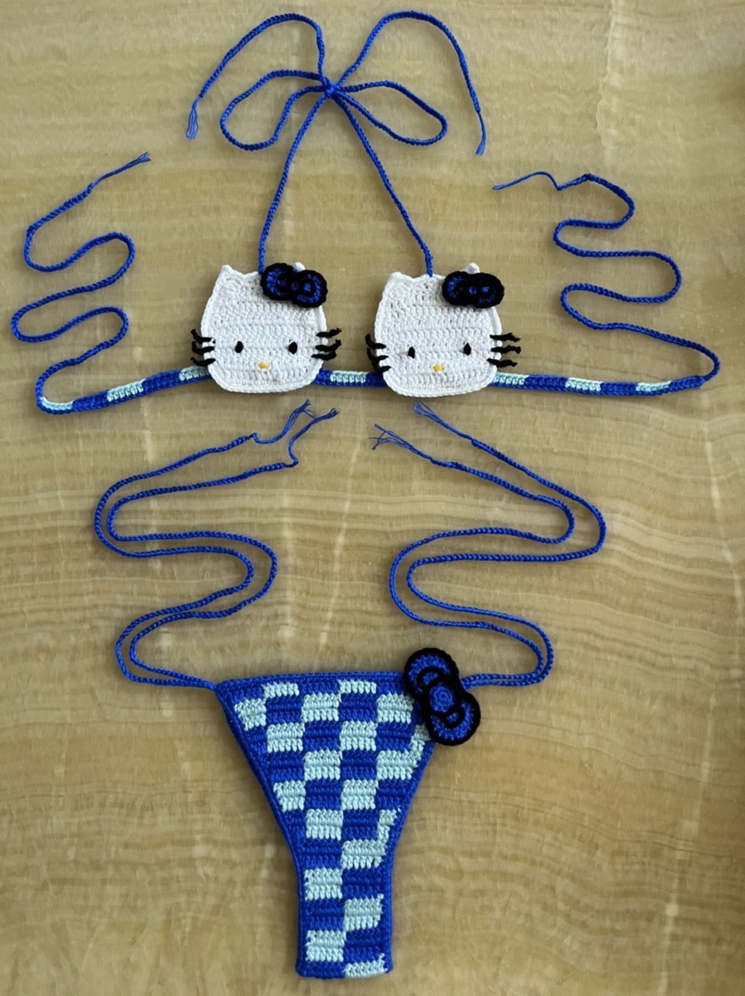 Hello Kitty Crochet Bikini Set 2pcs Bathing Suit Sexy Micro Bikinis Y2k Ties Swimsuit Thong Swimwear Miniso Women Swimming Suit Xinyi - Seldom Seen Styles