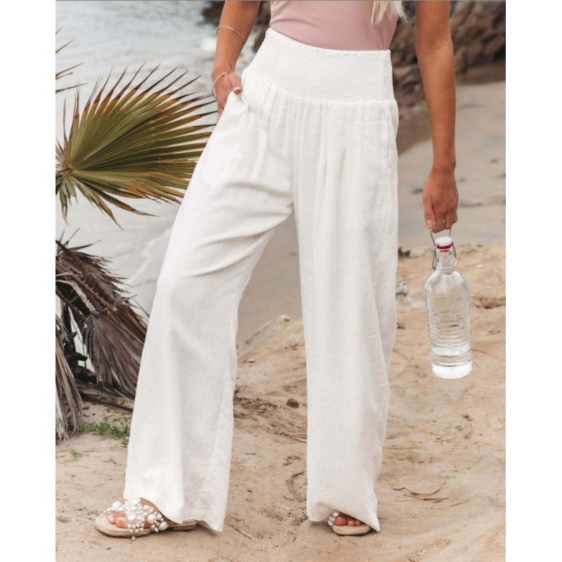 Women Linen Palazzo Pants Summer Boho Wide Leg High Waist Casual Lounge Pant 2025 Beach Travel Vacation Outfits - Seldom Seen Styles