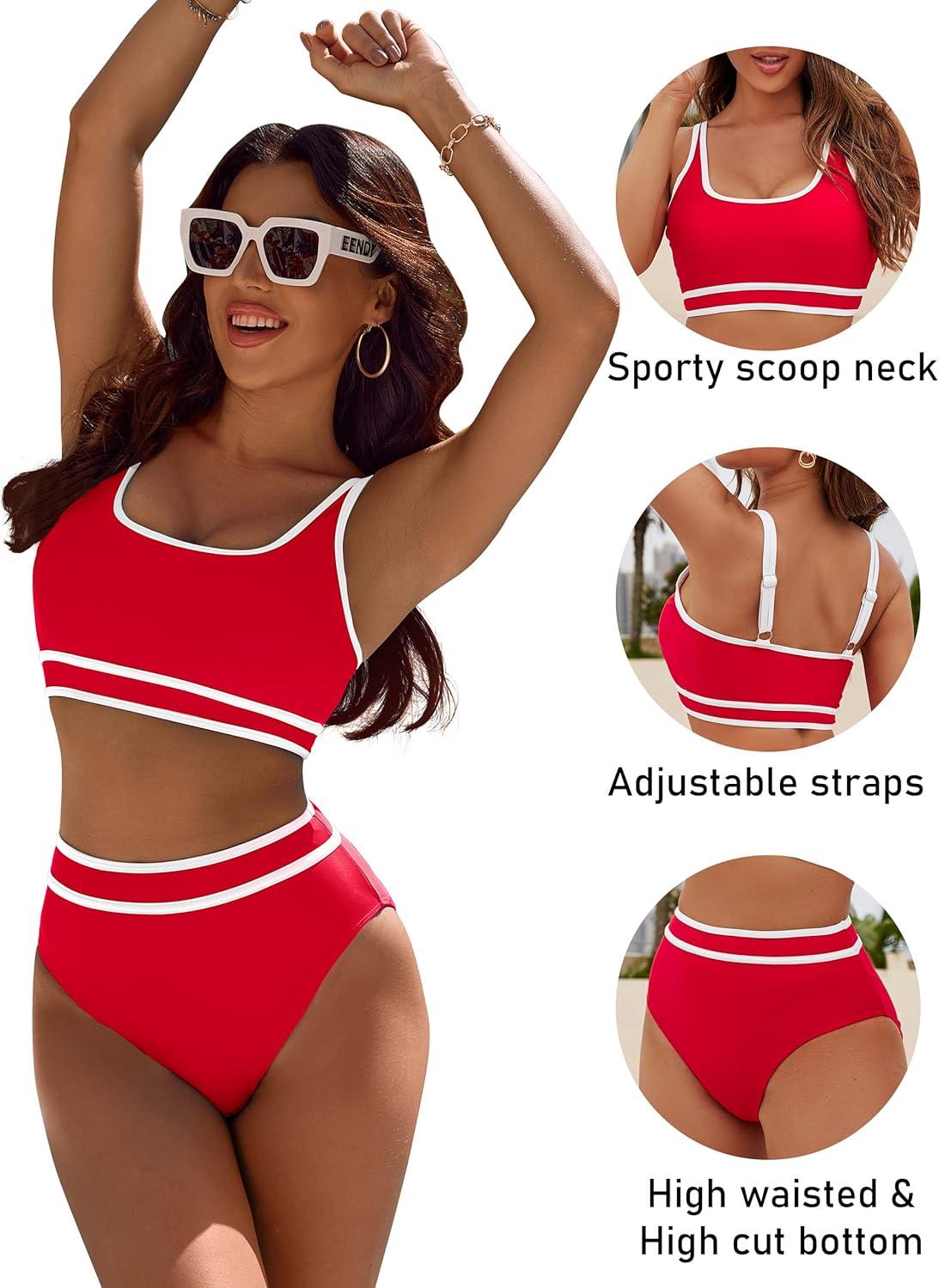 Women's High Waisted Bikini Sets Sporty Two Piece Swimsuits Color Block Cheeky High Cut Bathing Suits - Seldom Seen Styles