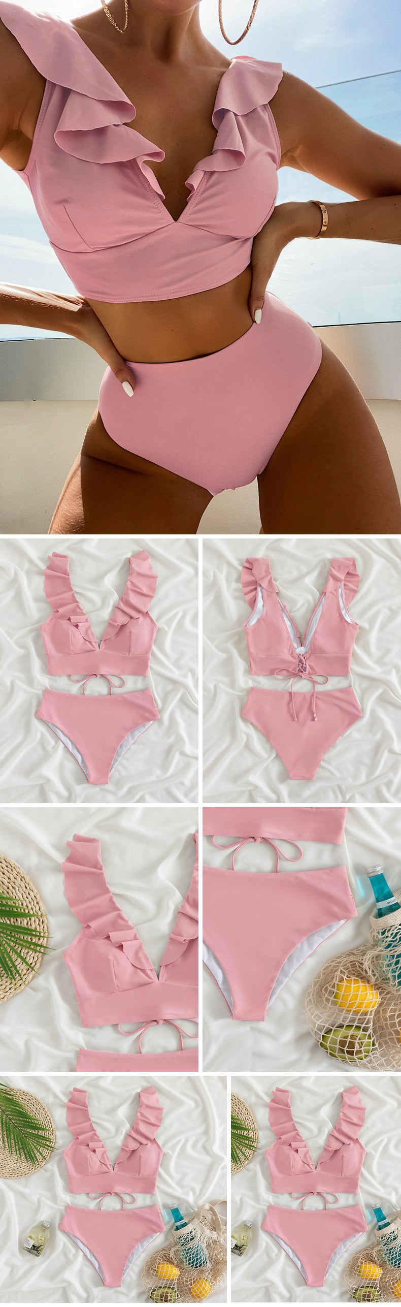 ruffle bikini  Two-Piece Swimsuit for Women Beach Bikini Hot Spring Swimwear - Seldom Seen Styles