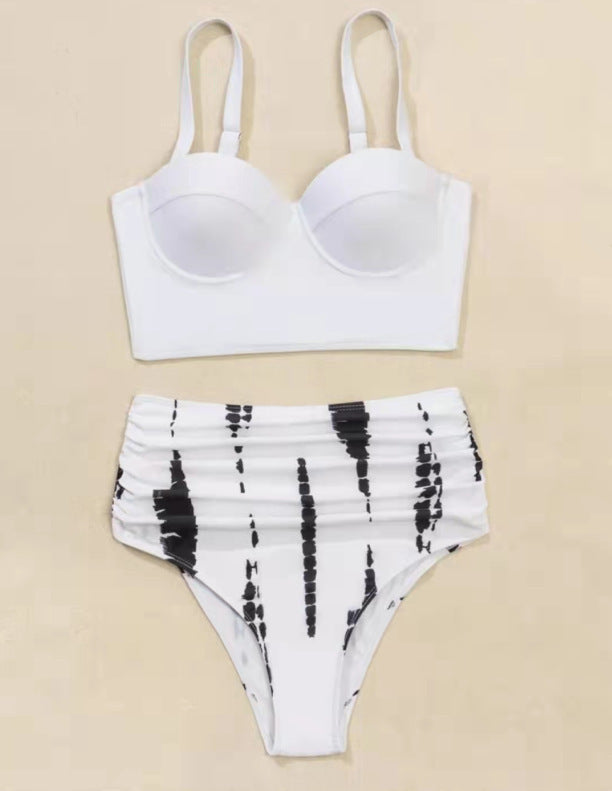 underwire bikini Printed bikini white and black Two-Piece Bikini Swimsuit High Waist Women's Triangle Swimwear - Seldom Seen Styles