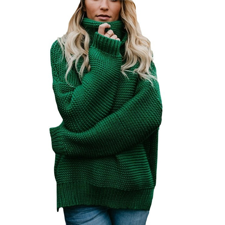 2023Autumn and Winter New European and American AliExpress Amazon Hot Knitwear Long Sleeve Turtleneck Sweater Coat Women