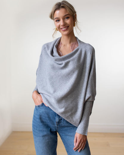 Asymmetrical Off-Shoulder Draped Knit Sweater for Women
