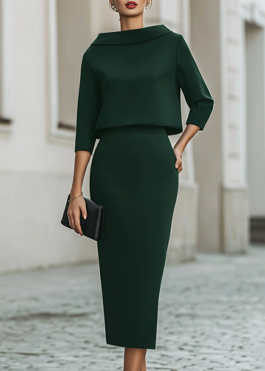 Ceylan Women’s Boat Neck Midi Skirt Set with Elegant 3/4 Sleeves - Seldom Seen Styles