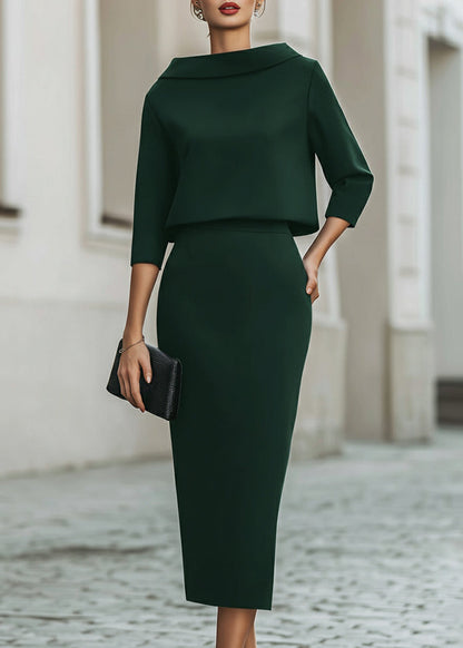 Ceylan Women’s Boat Neck Midi Skirt Set with Elegant 3/4 Sleeves