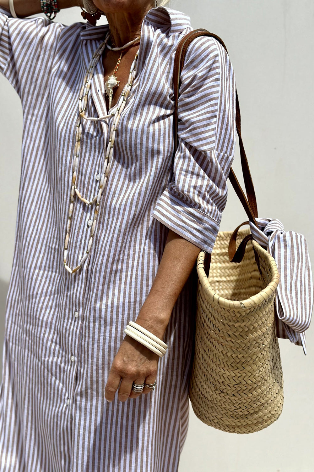 Faith Cotton Linen Feel Striped Shirt Dress Oversized Midi with Slit - Seldom Seen Styles