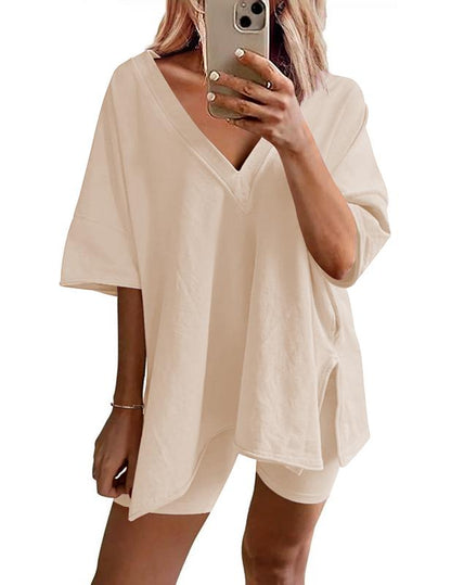Summer Comfy Women's Loungewear  2 Piece Outfits Tshirt Oversized Short Sleeve Tracksuit Beach Cover Up Shorts Set S-XXL Casual Fabric Breathable Womenswear Loose Matching