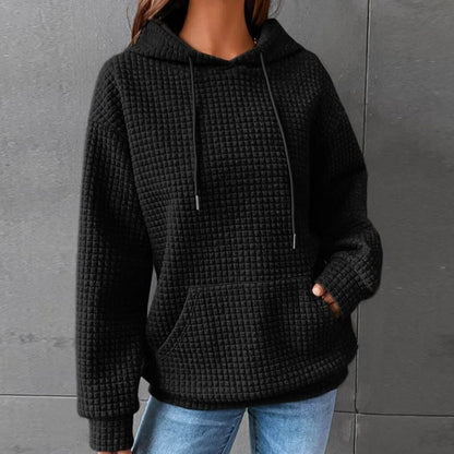 Womens Hoodies Casual Long Sleeve Drawstring Waffle Pullover Tops Loose Hooded Sweatshirt with Pocket