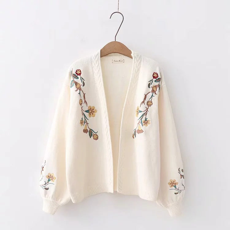 Autumn and Winter All-Matching Casual Simplicity Flower Embroidery Student Knitted Long Sleeve Sweater Wholesale 57264