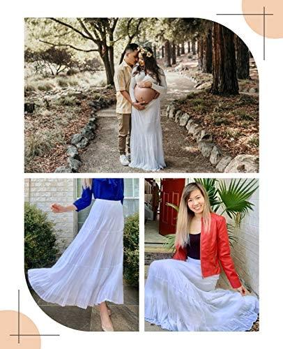 Women's Chiffon Elastic High Waist Pleated A-Line Flared Maxi Skirts Breathable & Comfortable Casual Summer Wear White Black Gymskirt