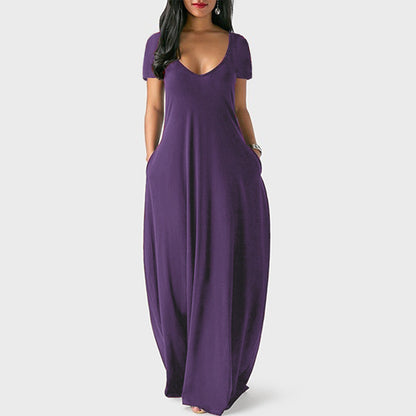 Robe de détente unie à poches pour femme, robe longue basique décontractée et confortable à manches longues, idéale au quotidien, vêtements de nuit pour toutes les saisons, tenue de détente, élégante, chemise de nuit pour femme, vêtements de nuit 
