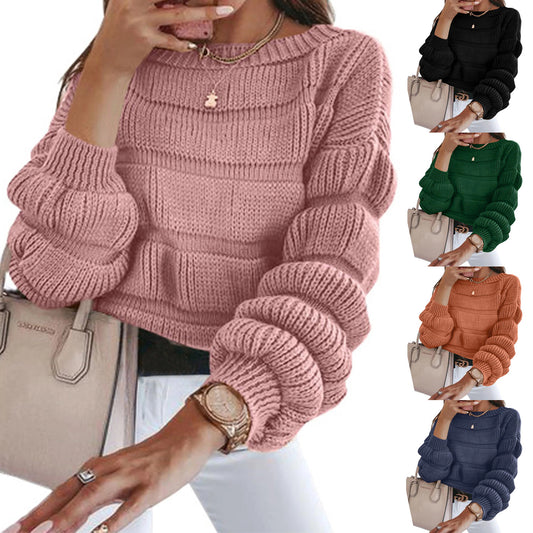 2023 Herbst Damen Pullover Lässiger Rundhalspullover Langarm Lose Qualität Dick Gestricktes Süßes Oberteil 