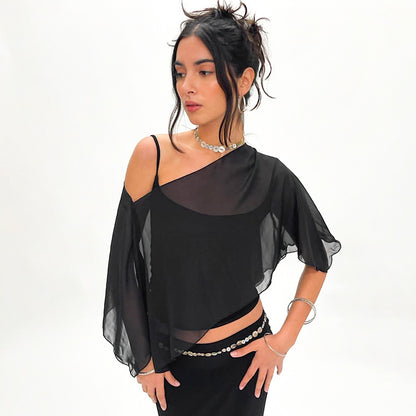 Women's Solid Color Sheer Mesh Crop Top ＆ Cami Top, Fashion Casual Camisole for Daily Outdoor Wear, Ladies Clothes for Summer