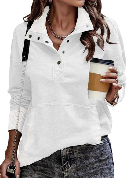 Womens Sweatshirt Casual Long Sleeve Lightweight Sweatshirts Button Loose Pullover Tops