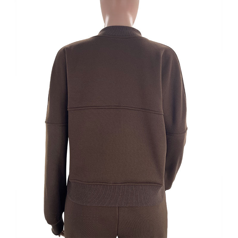 Women's Solid Zip Up Crop Jacket & Drawstring Waist Pants Two-piece Set, Casual Fashion Drop Shoulder Long Sleeve Top & High Waist Trousers Womenswear Suits for Outdoor Wear, Women's Clothing for Spring & Fall 90s Clothes