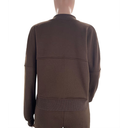 Women's Solid Zip Up Crop Jacket & Drawstring Waist Pants Two-piece Set, Casual Fashion Drop Shoulder Long Sleeve Top & High Waist Trousers Womenswear Suits for Outdoor Wear, Women's Clothing for Spring & Fall 90s Clothes