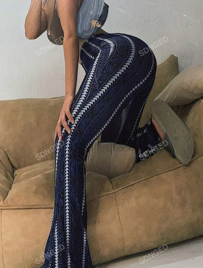 High Waisted Striped Bell Bottom Jeans for Women Stretchy Hem Raw Vintage Wide Leg Flared Denim Pants