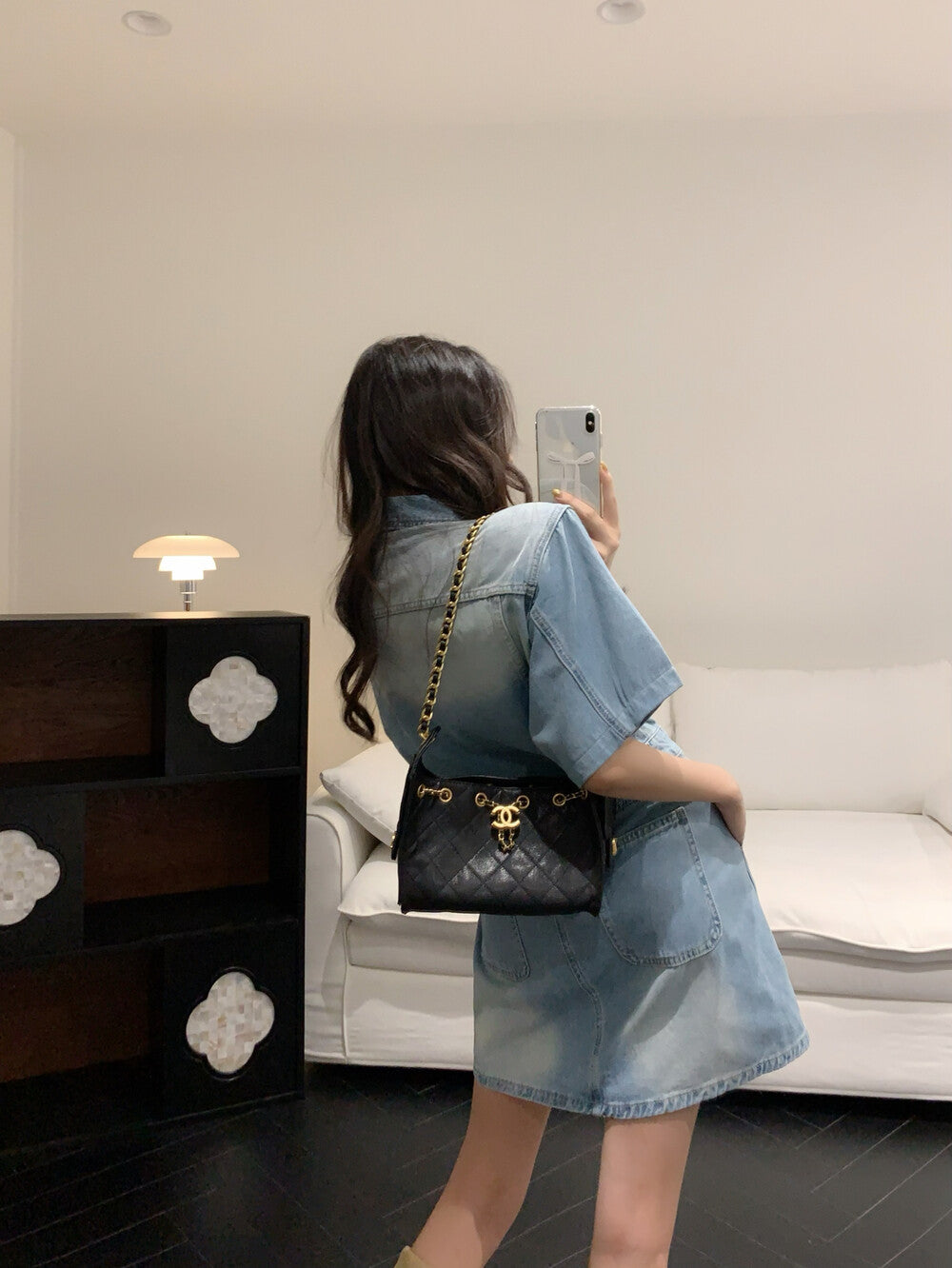 Women's Light Blue Washed Denim Short Sleeve Lapel Collar Silver Button Mini Dress Waist Cinching Dual Chest Pockets Side Pockets S M - Seldom Seen Styles
