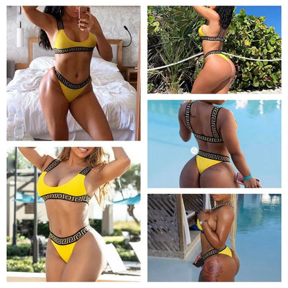 Sexy Bikini Sets For Women Bandage Swimsuit Crop Top Swimwear Thong Bathing Suit High Cut Beachwear Solid Print New Bather High-Cut Crop Top &amp; Thong - Seldom Seen Styles