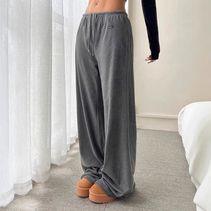 Women's Solid Drawstring Waist Fleece Sweatpants, Loose Casual Comfy Pants for Daily Wear, Going Out Bottoms, Ladies Fall & Winter Trousers, Baggy Pants, Casual Fashion Pants, Casual Chic Trousers