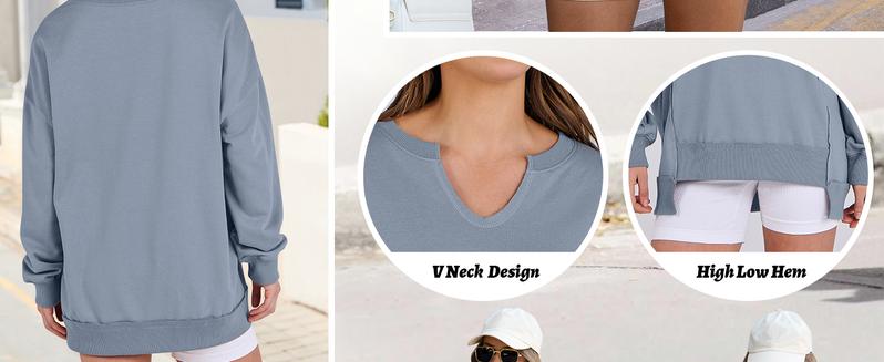 Womens Oversized Sweatshirt V Neck Long Sleeve Tunic Lightweight Pullover 2025 Winter Casual Tops Teen Girl Outfits - Seldom Seen Styles