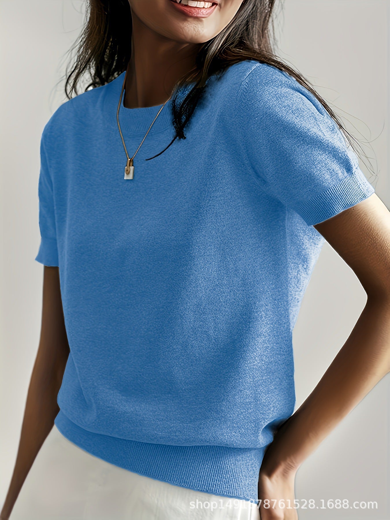 Women's Solid Color Crew Neck Short Sleeve Sweater, Chic Casual Basic Knit Pullover for Spring & Fall, Fashion Women's Knitwear for Daily Wear, Womenswear - Seldom Seen Styles