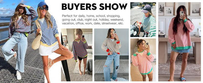 【Up To 3XL】Fisace Christmas Womenswear Striped Oversized Sweatshirt Color Block Crew Neck Long Sleeve Shirt Casual Loose Pullover Top Y2K Clothes back to school