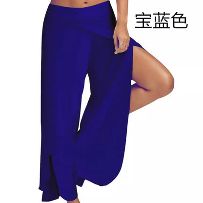 Pantalon de yoga fluide fendu pour femme, sarouel à fente haute, grande taille, pantalon de détente à jambes larges, pantalon ample pour la plage et l'été