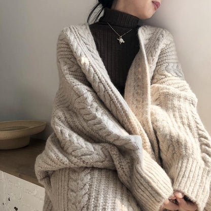 Loose Outer Wear Knitted Cardigan Coat Women's ThickSpring New Mid-Length Lazy Style Long Sleeve Sweater