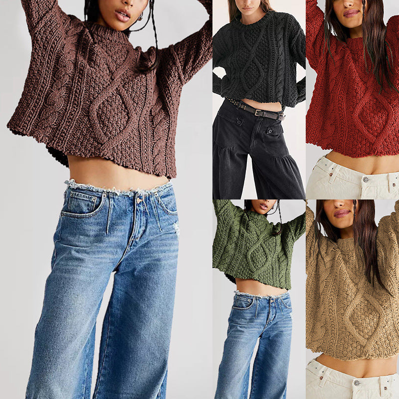 2024Autumn and Winter New Cross-Border Amazon Independent Station Hot Sale European and American Women's Clothing Twist Twisted Rope Loose Pullover