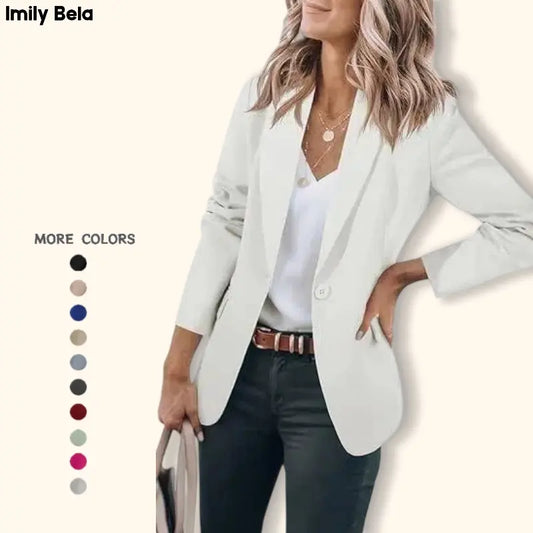 Imily Bela Womens Casual Blazers Open Front Long Sleeve Work Office Suit Jackets Blazer Fitted Basic Lapel Collar with Button Design & Pockets - Seldom Seen Styles