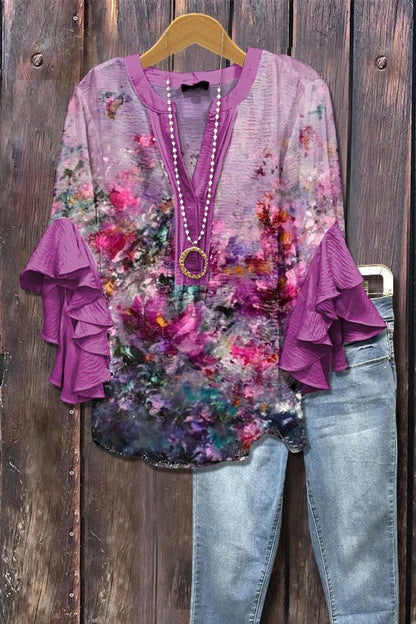 Haut à manches volantées et imprimé floral rétro pour femme, tenue vintage des années 90, chemises amusantes, élégantes et classe, jolie tenue d'été