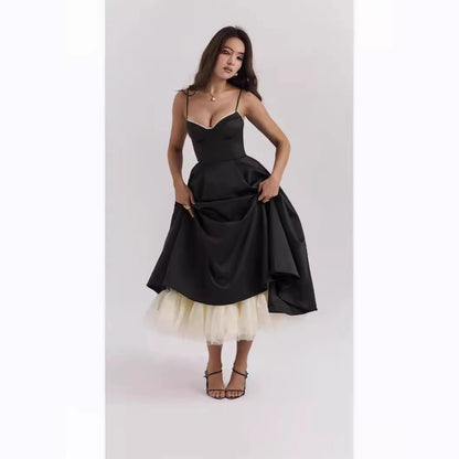 Suspender V Collar Sleeveless Dress Sexy Women's Wear  New  Pettiskirt Long Skirt