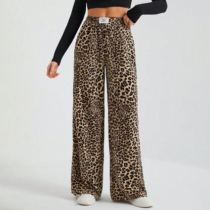 Damenhose mit Buchstaben-Leopardenmuster und geradem Bein, elastische Taille, Y2K-Hose, Unterteil mit Taschen
