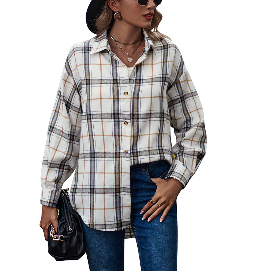 CHYRII Womens Button Down Flannel Shirts Long Sleeve Plaid Shackets Business Casual Blouse Top